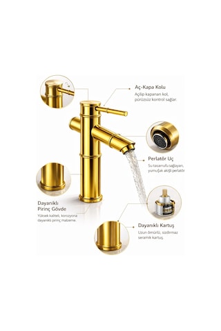 Viosa Lüx Premium Gold Pirinç Bambu Lavabo Bataryası Çeşmesi Musluğu Siyah