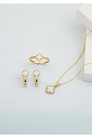 Bilezikci Yonca Sedef Taşlı 14 Ayar Altın Takı Seti