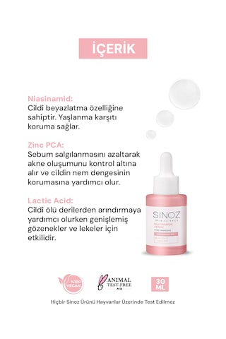 Sinoz Gözenek Sıkılaştırıcı Sebum Sivilce Serum Niacinamide 10% + Zinc Pca 1% 30 ML