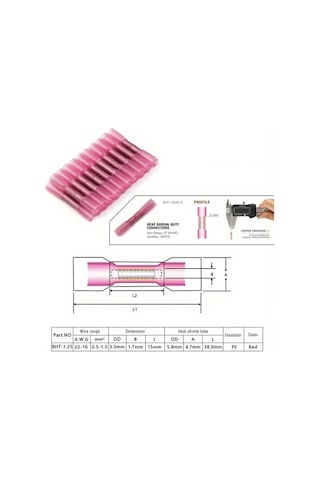 Koodmax - 10 Adet - Bht-1.25 Isıyla Daralan Makaron 19a 0.5-1.5mm² Su Geçirmez Konnektör - Pembe