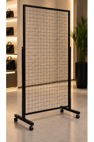 Tekerlekli Sık Telli Tel Raf - Tel Pano Stand, Duvar Askılığı-20 Adet 20 Cm Tel Pano Kanca Hediyeli 90 x 190 CM