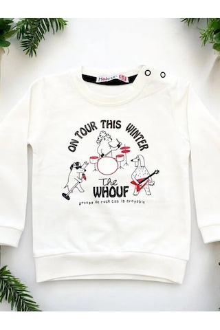 Cantoy Erkek Bebek Winter Yazılı Pamuklu Sweatshirt-14658 Ekru