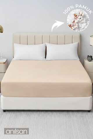 Düz Bej Lastikli Çarşaf %100 Pamuk Tek/çift Kişilik Ev, Otel Çarşafı,63 Tel Bej