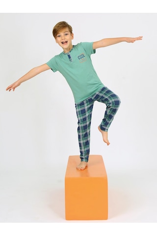 Vitmo Erkek Çocuk Kısa Kollu %100 Pamuklu Düğme Detaylı Cool Boy Pijama Takımı ÇAĞLA Çağla Yeşili