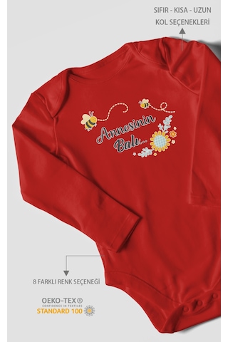 Morivokids Annesinin Balı Uzun Kollu Bebek Body %100 Pamuk Kırmızı