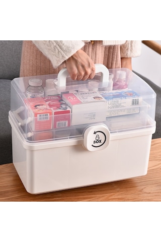 Tenfowee Evde Kullanım İçin İdeal Büyük Kapasiteli Taşınabilir İlaç Kutusu, Dayanıklı Ve Pratik. Çocuklar İçin Güvenli, Mavi Renk, 29x16x15.7 Cm. Mavi