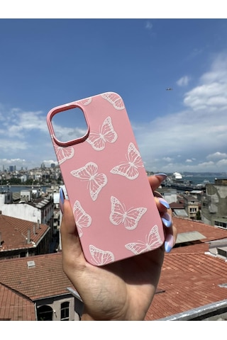 İphone 17 Uyumlu Beyaz Kelebek Tasarımlı Telefon Kılıfı - Şeker Pembe