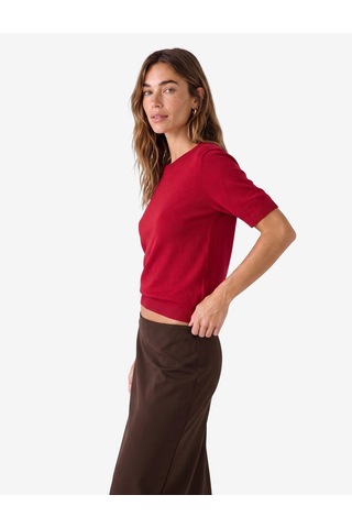 Koton Bisiklet Yaka Kısa Kollu Triko Tişört Kırmızı 7wak90393ht