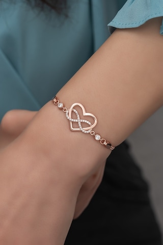 Nereze 925 Ayar Gümüş Rose Sonsuz Kalp Bileklik