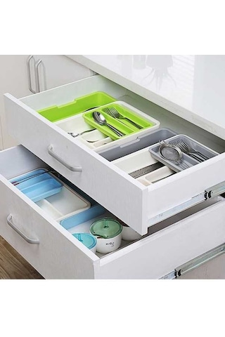 Bosphorusboutique02 7 Bölme Uzatılabilir Çekmece Giderleyici: Mutfak Çatal Bıçak Kaşık Saklama Kutusu Mavi Diğer