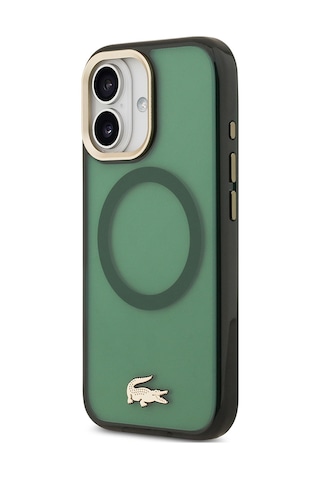 Apple Uyumlu iPhone 17 Kılıf Lacoste Lisanslı M-safe Şarj Özellikli Gold Timsah Logolu Buzlu Kapak Yeşil Yeşil