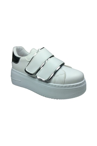 Womenly Moda 2001 Beyaz Cırtlı Kadın Sneaker Spor Ayakkabı Beyaz