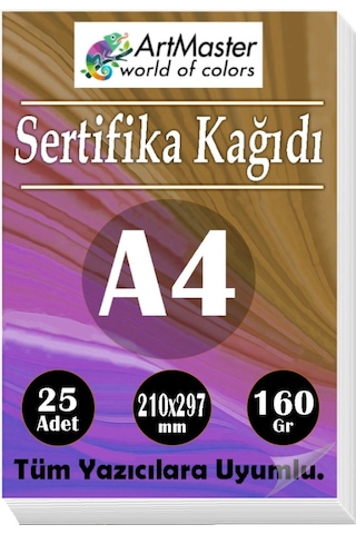 A4 Sertifika Kağıdı 25 Adet Gramajlı Fotokopi Kağıdı 160 Gr Tüm Yazıcılara Uyumlu 21x29.7 Cm Kalın Baskı Kağıdı Kalın