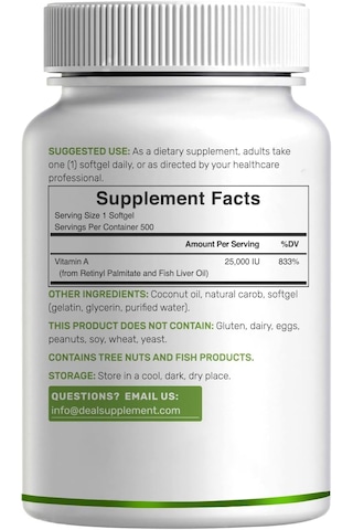 Deal Supplement Vitamin A 25000 Iu 500 Coconut Oil Fish Liver Oil Vitamins For Eye Immune & Skin Health