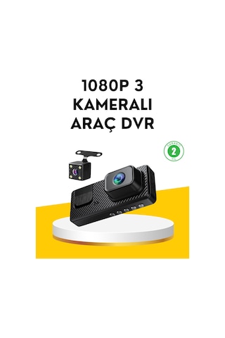 3 Kameralı Araç İçi Dvr Kayıt Cihazı Ön İç Arka Kamera Full Hd - Lisinya Standart