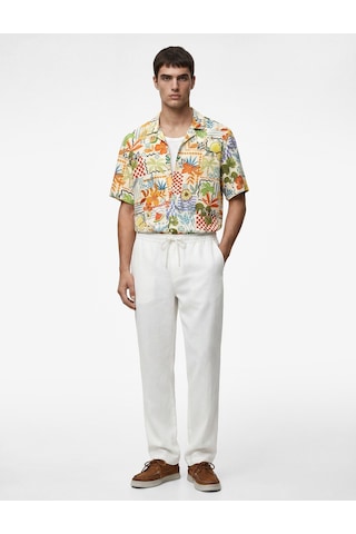 Koton Regular Fit Kısa Kollu Devrik Yaka Çiçekli Gömlek Turuncu Desenli 6sam60106nw