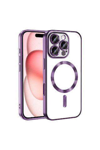 Apple Uyumlu iPhone 16 Pro Kılıf Kamera Korumalı M-safe Wireless Şarj Özellikli Zore Demre Kapak Derin Mor