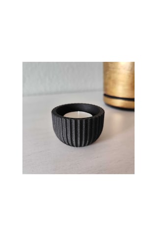 Homeart Modern Oluklu Tasarım Siyah Mumlamlık Dekoratif Tealight Mumluk + 2 Adet Mum Hediye Siyah