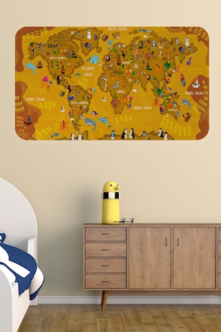 Eğitici Dünya Haritası Dünya Atlası Çocuk Ve Bebek Odası Duvar Sticker-60x105-3781 - Renkli Çok Renkli