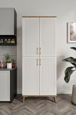 Panjurlu Metal Kulp Pnj4190 Çok Amaçlı Dolap 4 Kapaklı Mutfak Dolabı Balkon Dolabı Kiler Banyo Dolabı Ayakkabılık Ekru Ceviz