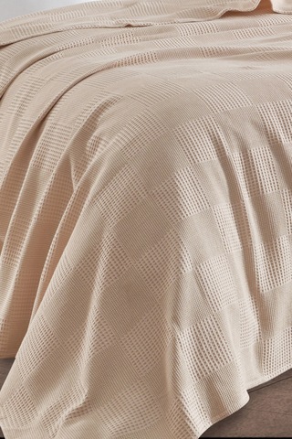 Battal Boy %100 Pamuk Pike Örtü 230x240cm Karo Desenli Bej Weave Serisi Bej