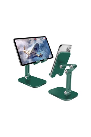 Youmex Yeşil Çift Fonksiyonlu Masaüstü Tutucu - Telefon Ve Tablet 4-10.5 İnç İçin Yüksek Ve Açı Ayarlanabilir, Çabuk Katlanabilir, Şarj Delikli Ve Kaymazsız Tasarım Siyah