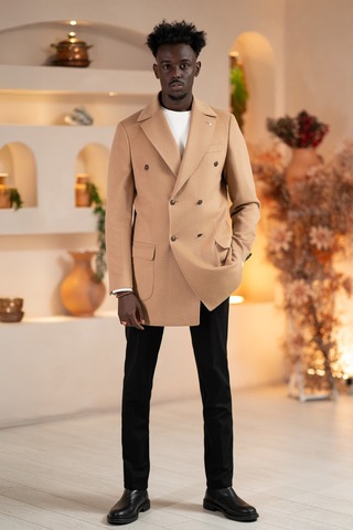 Paul Martin İtalyan Yaka Yünlü Kruvaze Kaşe Kaban Devetüyü