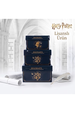 Bakgelal Harry Potter Hogwarts Lisanslı 3 Lü Dekoratif Saklama Kutusu Seti İç İçe Geçebilen Hediye Kutuları- Görekemli Hogwarts Tasarımlı - 9073883561273