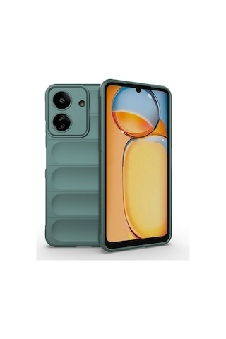 Xiaomi Poco C65 Kılıf Esnek Tpu Oyuklu Arka Yüzey Tasarımlı Zore Etnik Silikon Kapak Koyu Yeşil