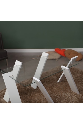 Roman Maxi Cam Orta Sehpa Beyaz / Renkli Dikdörtgen Orta Sehpa