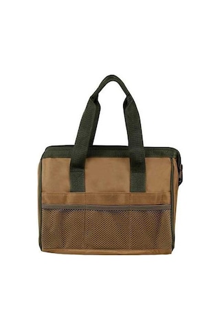 Pazly Takım Torbası Fermuarlı Geniş Açılış Dış Ceplerli Takım Organizasyonu Kahverengi Yumuşak Taraflı Tuval Alet Çantası 32x18x24cm