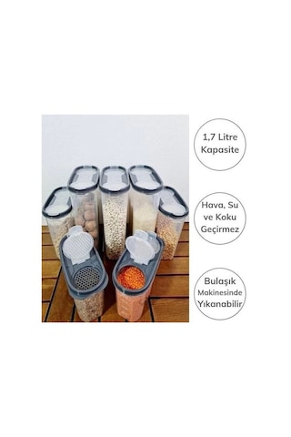 2 Kapaklı Ölçekli Erzak Kuru Gıda Saklama Kutusu Kabı - 1,7 Litre - Sa935 Çok Renkli