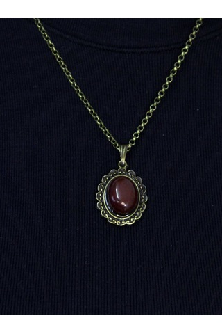 Doğal Taş Akik Doğal Taşlı Kadın Doğal Taş Otantik Kolye Euk27a Kırmızı