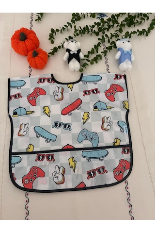 Gramer Desenli Arkadan Bağlamalı Sıvı Geçirmez Mama ve Aktivite Önlüğü Çok Renkli