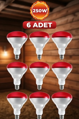 6 Adet 250w Kızılötesi Isıtıcılı Hayvan Isıtma Ve Kuluçka Lambası Kırmızı Işık E27 Kalın Duy Lis Standart