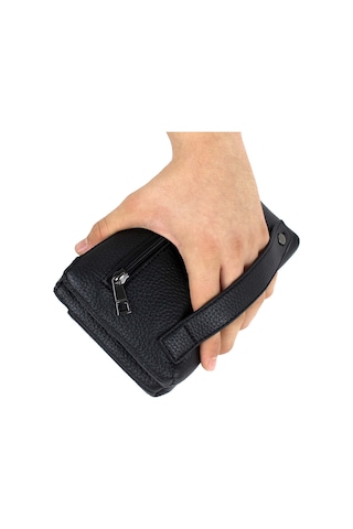 Erkek Siyah Renk Çok Bölmeli Kemerli Portföy El Çantası Siyah