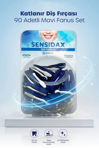Sensidax Katlanır Diş Fırçası Klinikler Eczaneler 90 Adetli Mavi Fanus Set