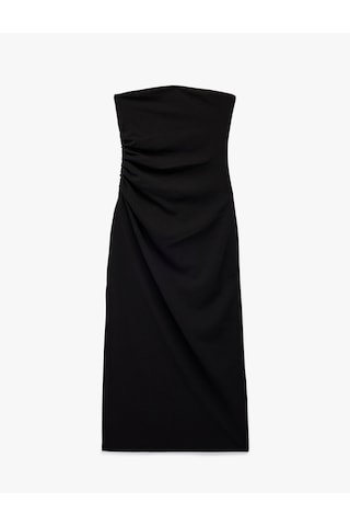 Koton Krep Scuba Kumaş Slim Fit Drape Detaylı Straplez Kalem Elbise Siyah 6wak80022ek Siyah