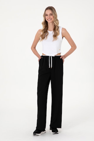 U.S. Polo Assn. Kadın Siyah Bel Detaylı Loose Fit Kanvas Pantolon 50309118-VR046