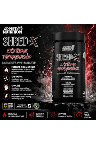 Applied Nutrition Shred X Tyrosine Theanine Green Tea Caffeine Extreme Thermogenic 90 Capsules