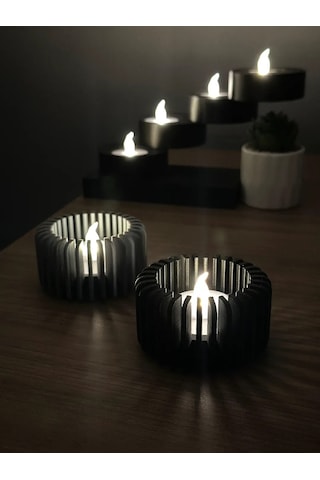 Storeşahin 3d Baskı Modern Çizgili Mumluk - Tealight Mumluk 1 Adet -gri Shn0720