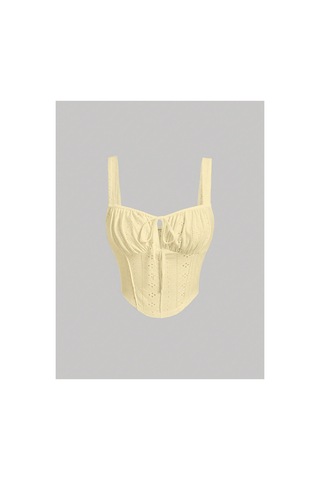 Meren Like Your Style Sarı Nakış Desenli Göğüs Dekolteli Geniş Askılı Üst Crop Sarı
