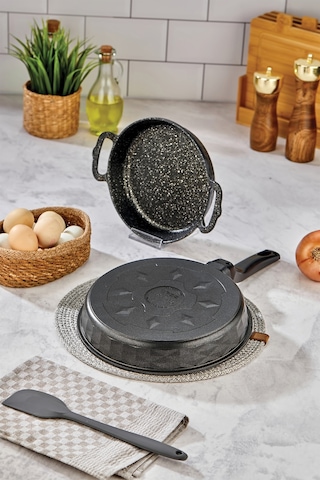 Polochef Kristal Tava Ve Sahan Set Granit Siyah
