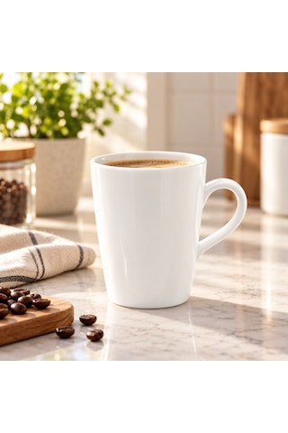 2'li Beyaz Porselen Kupa Seti Modern Şık Tasarım Çay Kahve Kupası