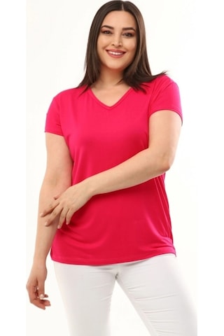 Aytemas V Yaka Basic Bluz Pembe