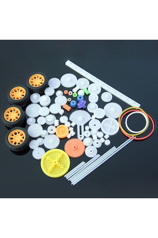78 Parça Plastik Dişli Seti Tekerlek Çark Mil Lastik Kremayer Rc Oyuncak Robot Araba Motor Aksesuar