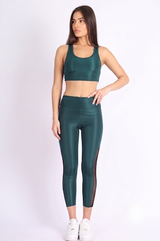 Soft&Basic Kadın Tayt Takım Polyester Paçası Tül Detaylı Yüksek Bel Tayt Ve Bralet Yeşil