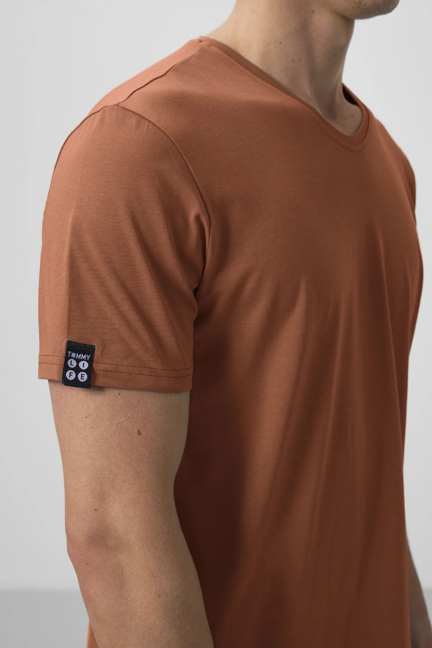 Tarçın Basic Kısa Kol Standart Kalıp V Yaka Erkek T-shirt - 87912 Tarçın