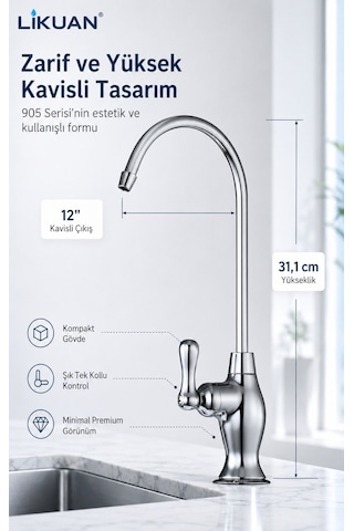 Ncp9053cp Nsf Uyumlu Krom Ro Su Arıtma Musluğu 12 Kavisli Premium Musluk Gümüş