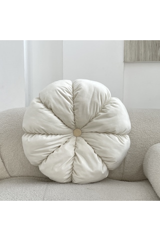 Yunboo Krem Kadife Kabak Desenli El Yapımı Yastık - Ofis Sandalyesi, Pencere Koltuğu, Kanapeye Uygun - 45cm Çap 12cm Kalınlık Diğer